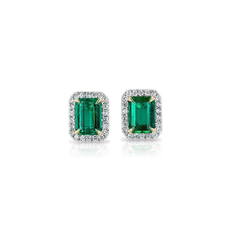 Emerald Stud Earrings in 14k Real Gold for Women, May Birthstone Earrings, Gemstone Earrings, 14k Gold Studs, Emerald Jewelry
