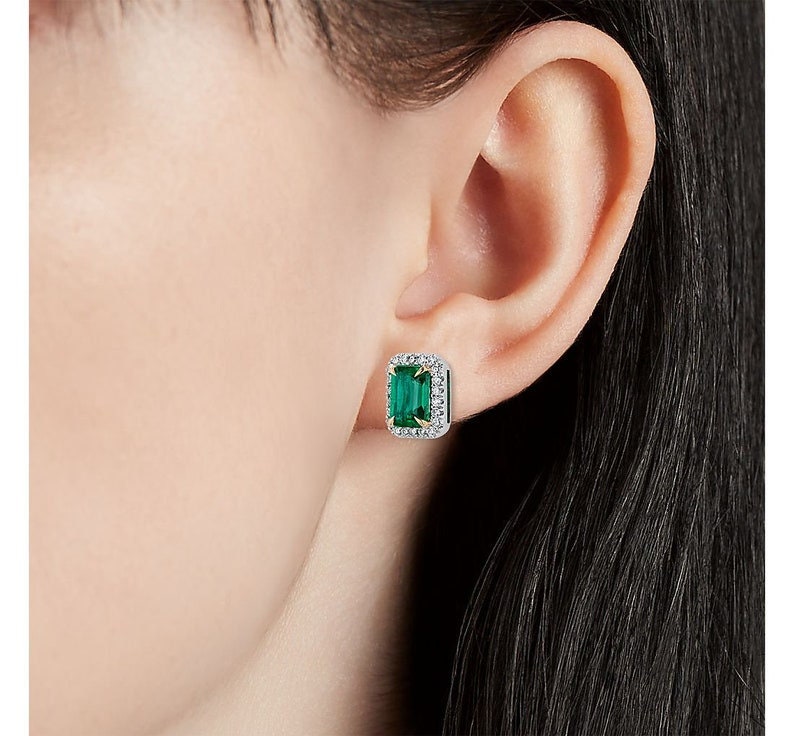 Emerald Stud Earrings in 14k Real Gold for Women, May Birthstone Earrings, Gemstone Earrings, 14k Gold Studs, Emerald Jewelry