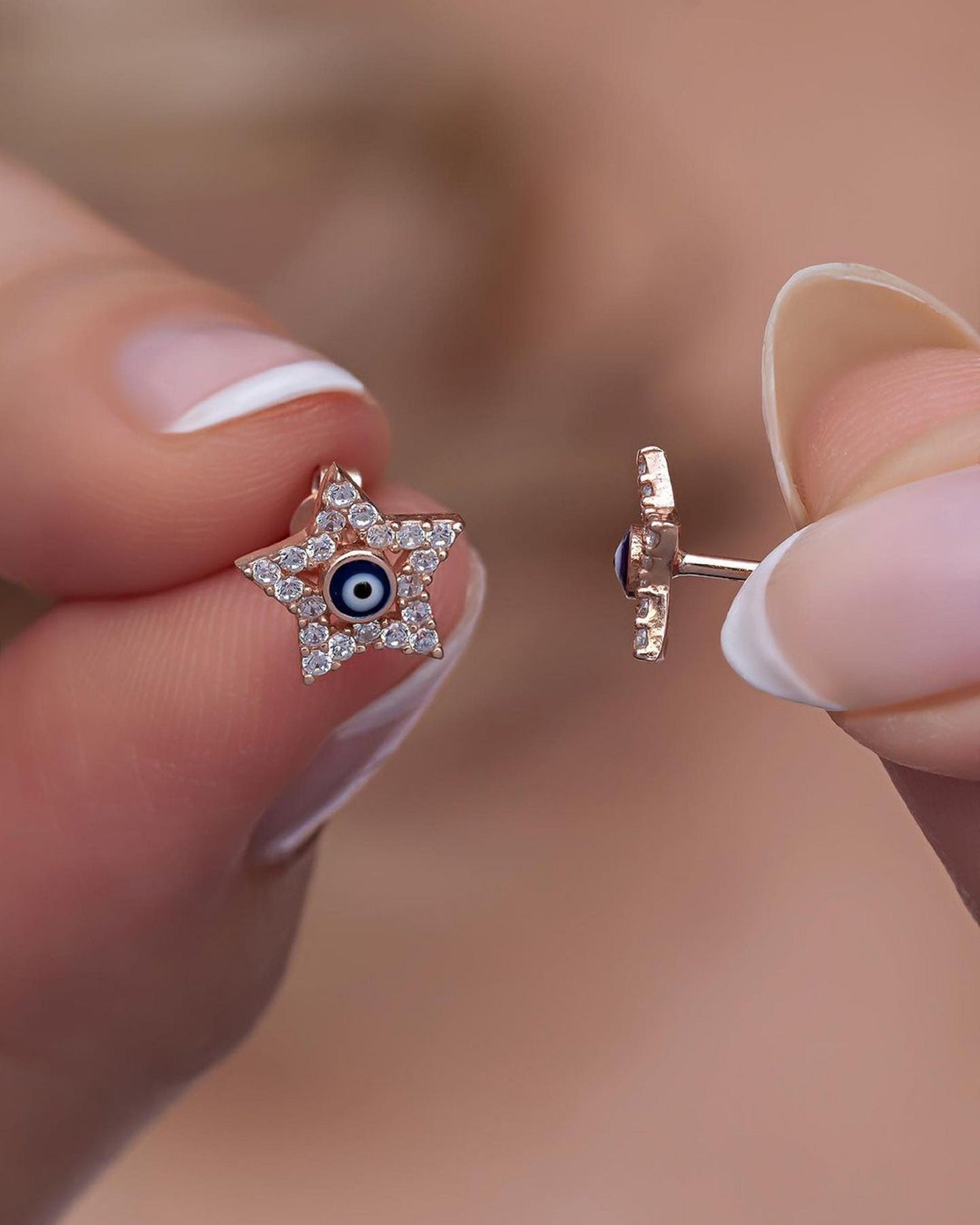Thin Evil Eye Earrings for Women in 14k Solid Gold | Handmade & Personalized | 14k Yellow, Rose or White Gold Evil Eye Ring, in Gold