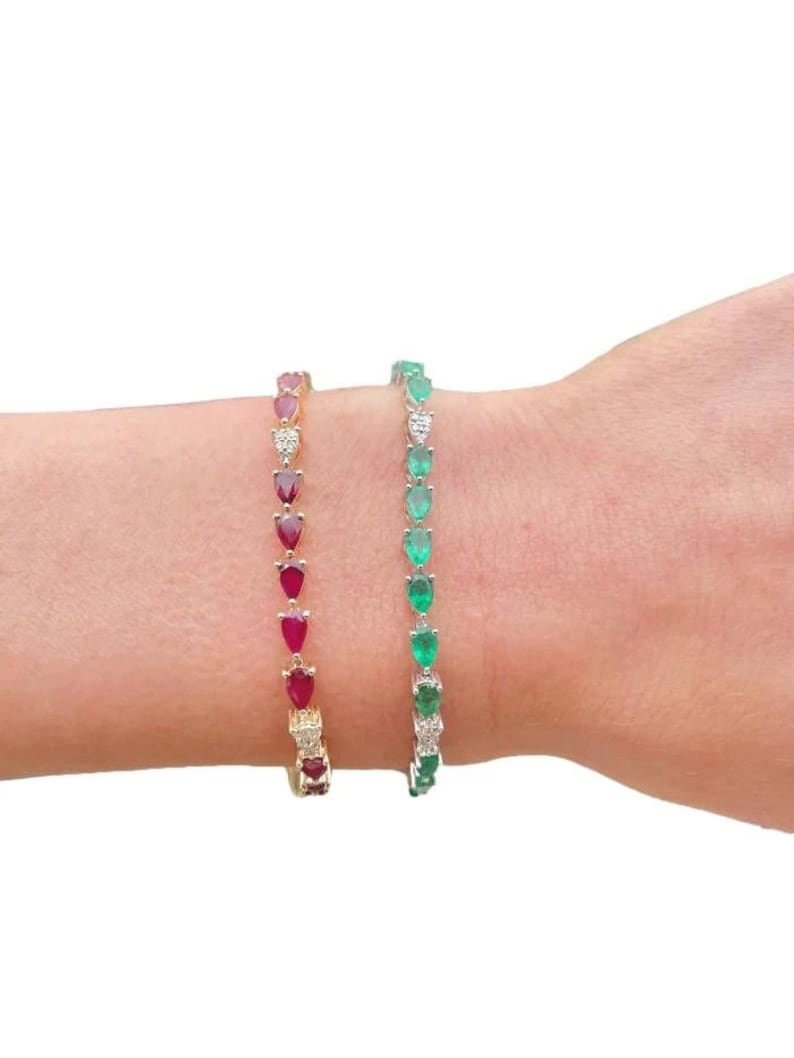 Pear Shape Emerald Bracelet - 14k Gold Vermeil & Sterling Silver Jewelry