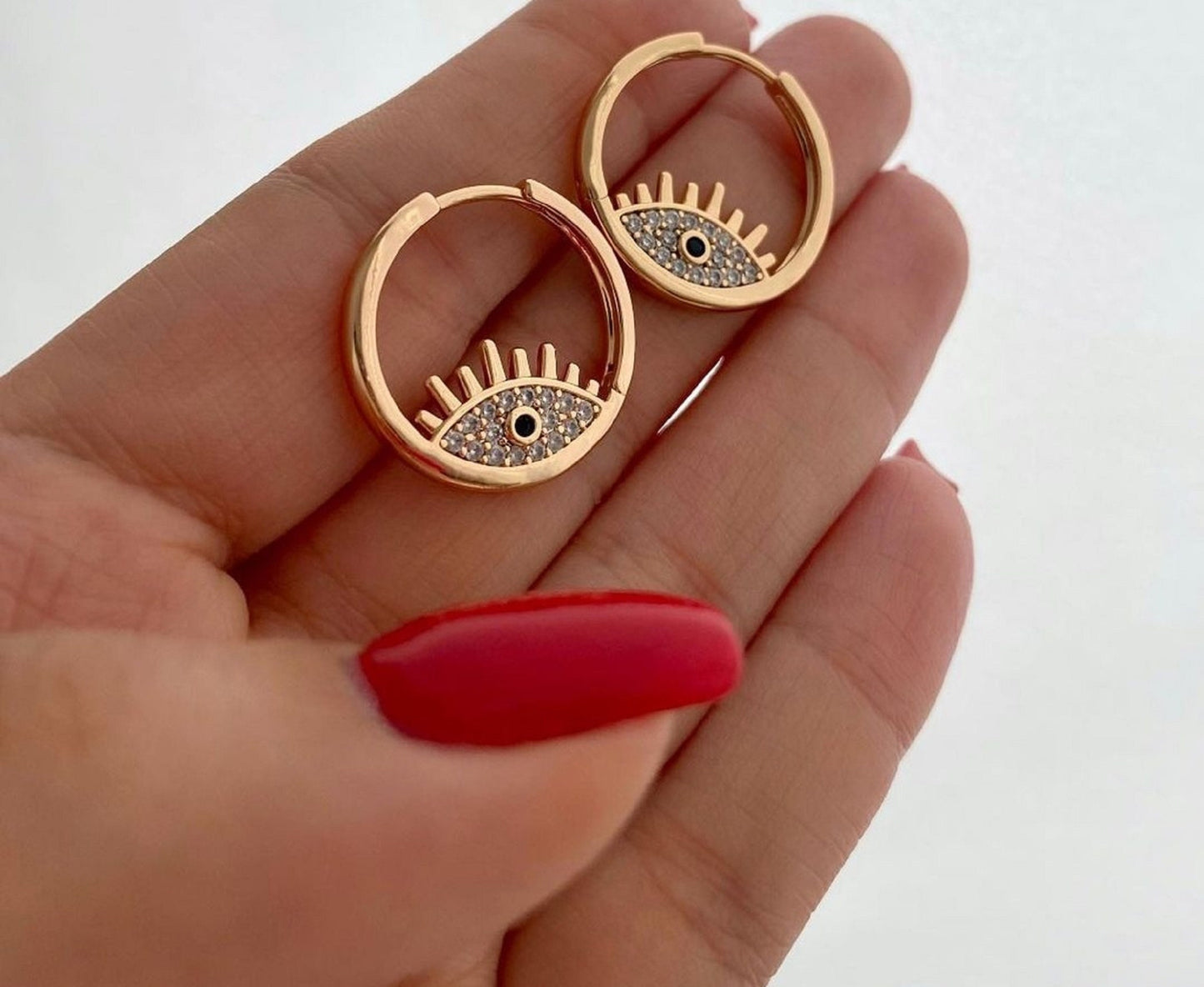 14K Solid Gold Diamond Evil Eye Studs, Small Evil Eye Earrings, White, Yellow, Rose Gold, Protection Earrings, Birthday Gift, Prong Set,