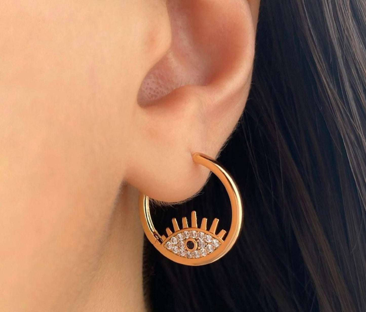 14K Solid Gold Diamond Evil Eye Studs, Small Evil Eye Earrings, White, Yellow, Rose Gold, Protection Earrings, Birthday Gift, Prong Set,