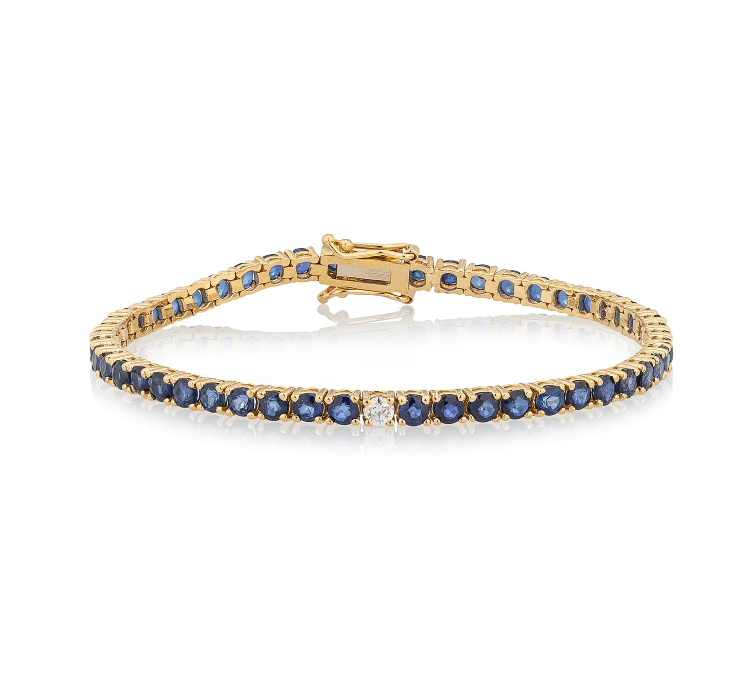 14K Gold Natural Blue sapphire And Diamond tennis bracelet, Natural 3MM round blue sapphire tennis bracelet gold, Blue sapphire bracelet