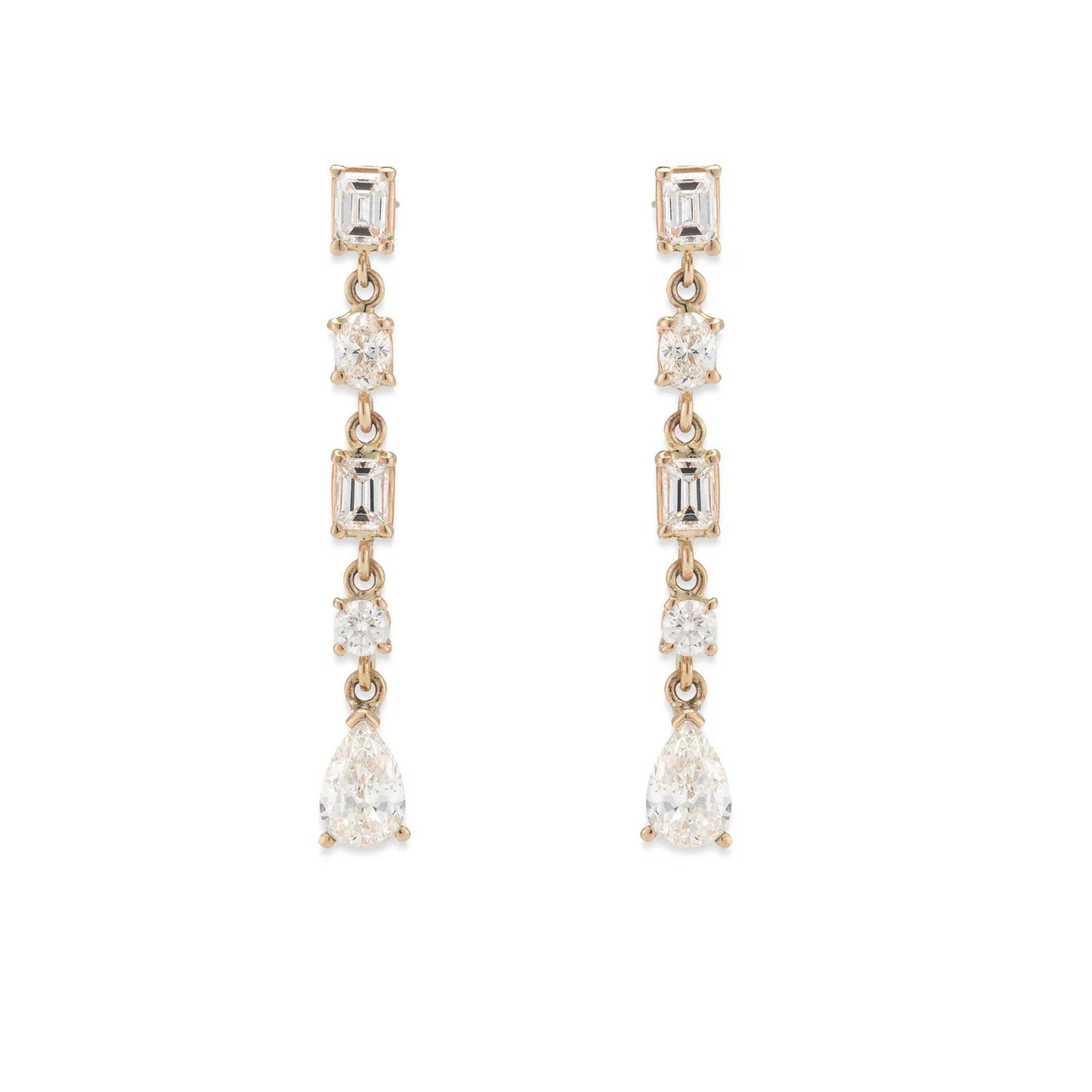 Multi-Cut Lab Diamond Drop Earrings: Sterling Silver, 10k/14k Gold