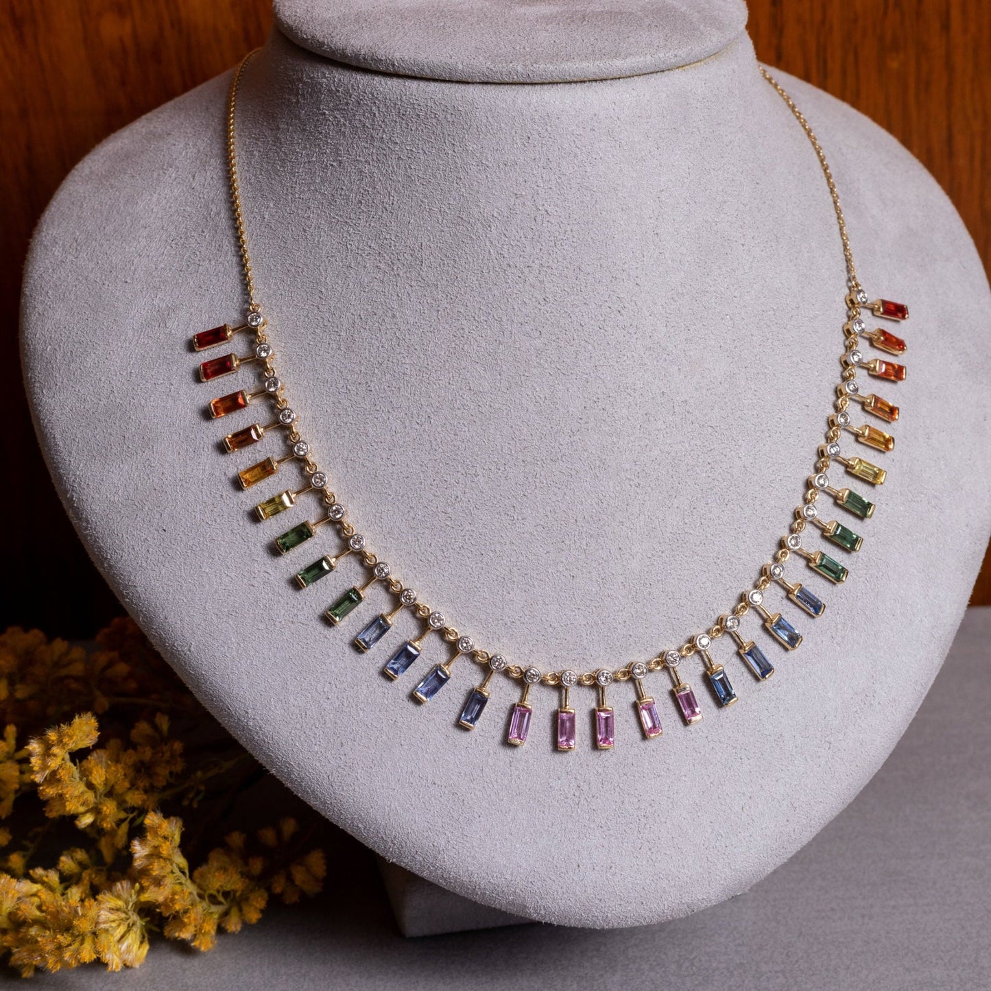 Natural Multi Sapphire Baguette Cut Necklace, Rainbow sapphire choker necklace, Natural rainbow Necklace, Gift For Her, Christmas Gift