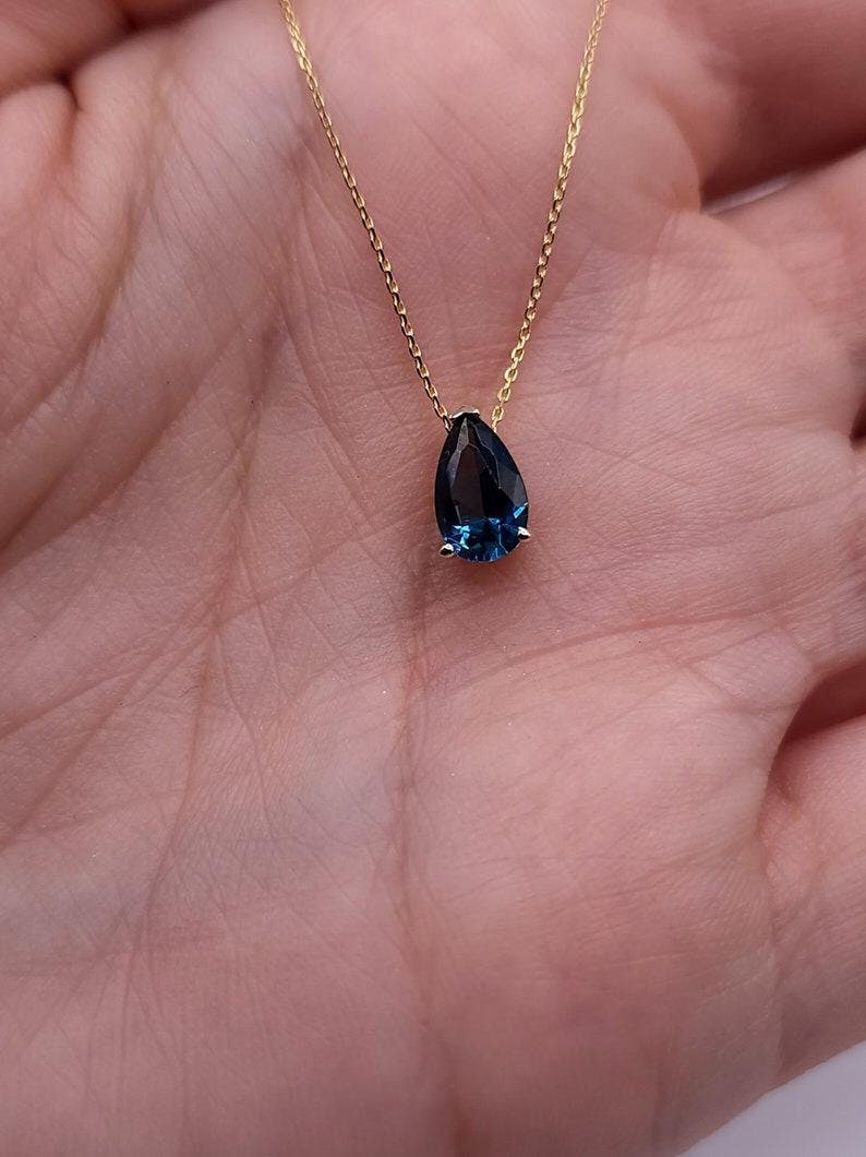 14Kt Gold London Blue Topaz Teardrop Necklace, Topaz Pendant, November Birthstone Necklace, Gift For Her, Topaz Necklace