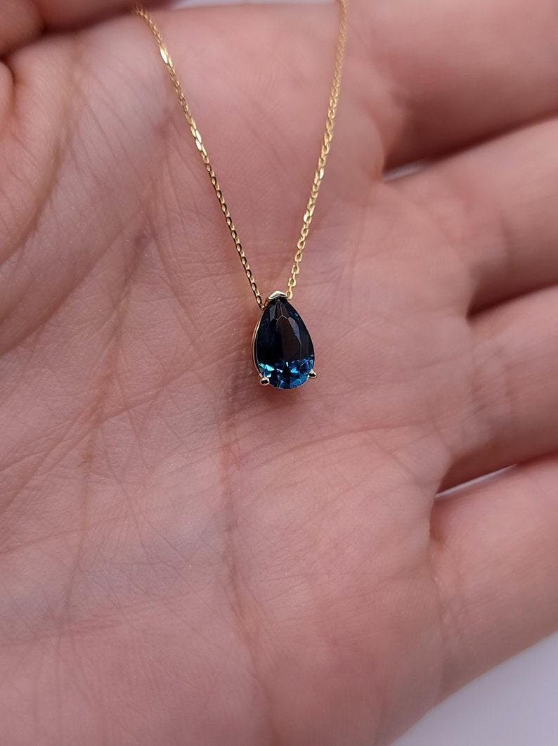 14Kt Gold London Blue Topaz Teardrop Necklace, Topaz Pendant, November Birthstone Necklace, Gift For Her, Topaz Necklace