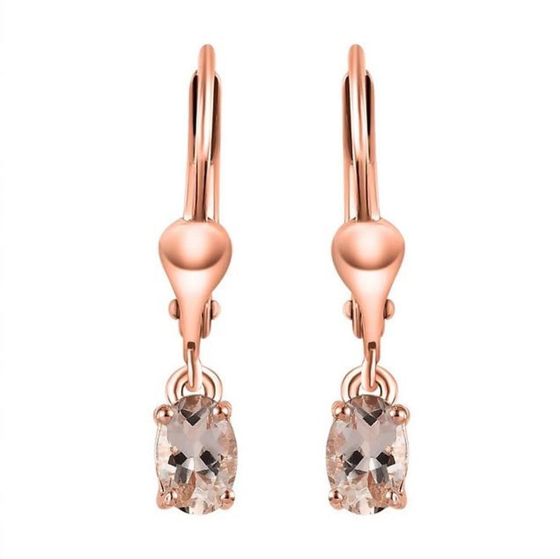 14K Gold Morganite Lever Back Earrings in Rose Gold , Morganite Earring, Morganite Jewelry, Lever back Earring, Gold Earring, Christmas Gift