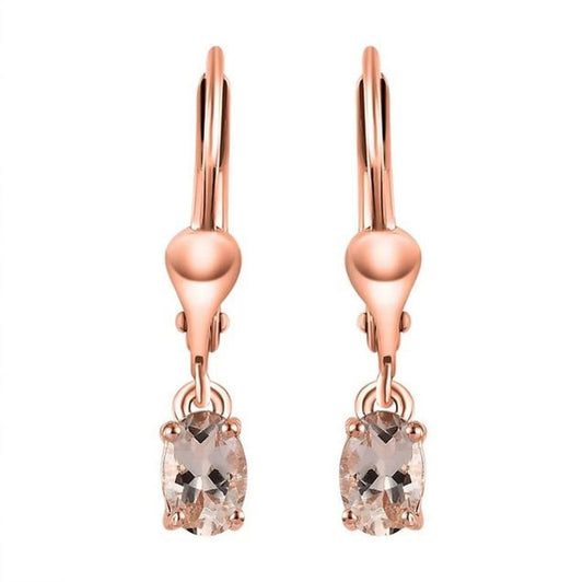 14K Gold Morganite Lever Back Earrings in Rose Gold , Morganite Earring, Morganite Jewelry, Lever back Earring, Gold Earring, Christmas Gift