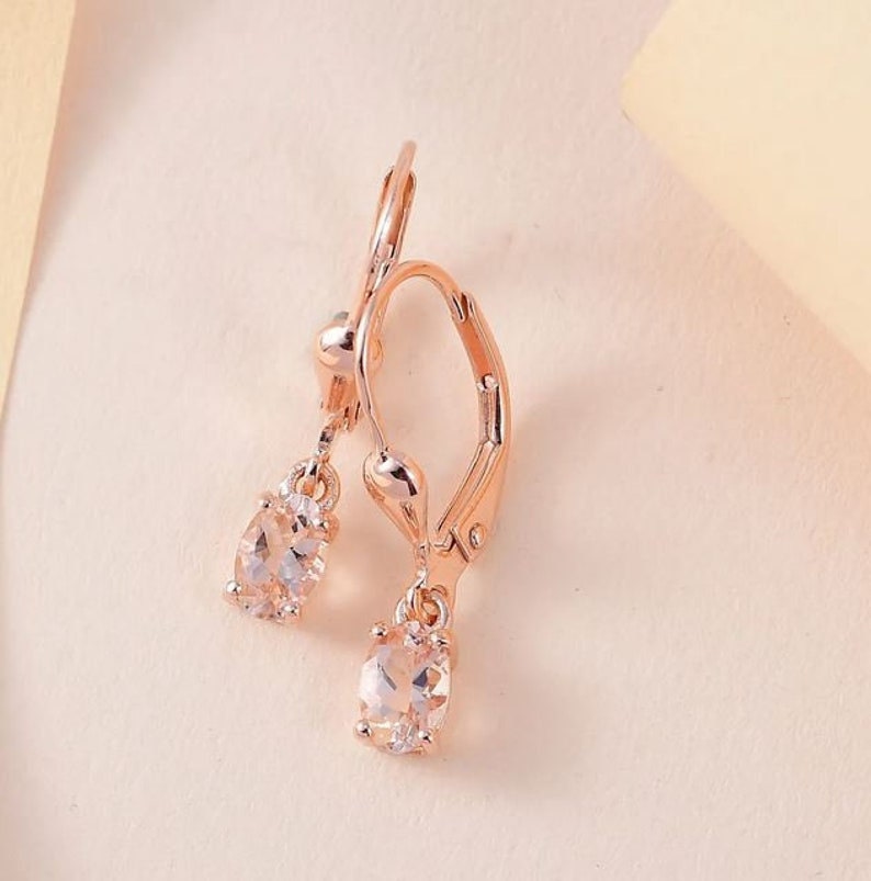 14K Gold Morganite Lever Back Earrings in Rose Gold , Morganite Earring, Morganite Jewelry, Lever back Earring, Gold Earring, Christmas Gift