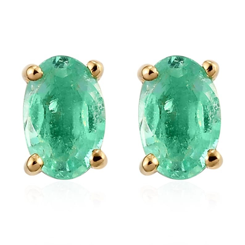 14K Yellow Gold Colombian Emerald Solitaire Stud Earrings in Yellow Gold, Emerald Stud Earring, Emerald Earring, Gift for her, Christmas