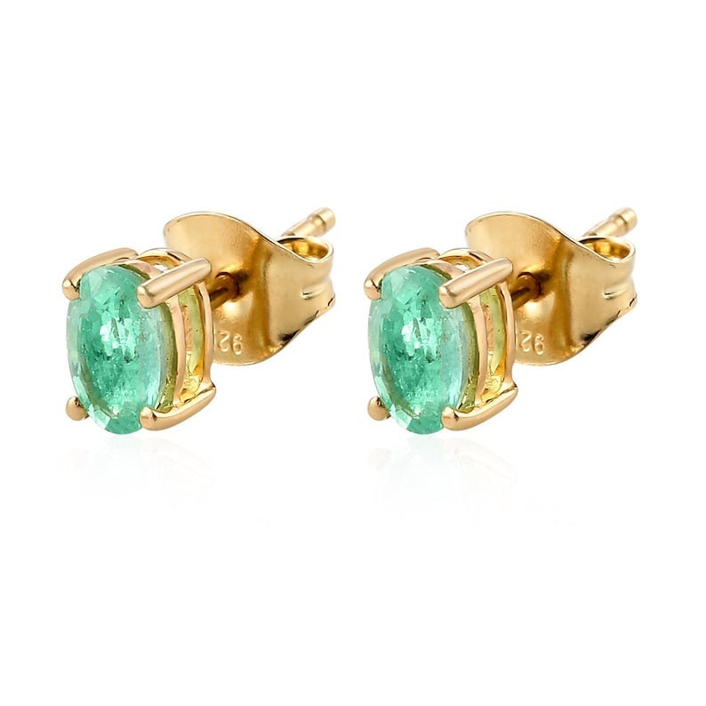 14K Yellow Gold Colombian Emerald Solitaire Stud Earrings in Yellow Gold, Emerald Stud Earring, Emerald Earring, Gift for her, Christmas