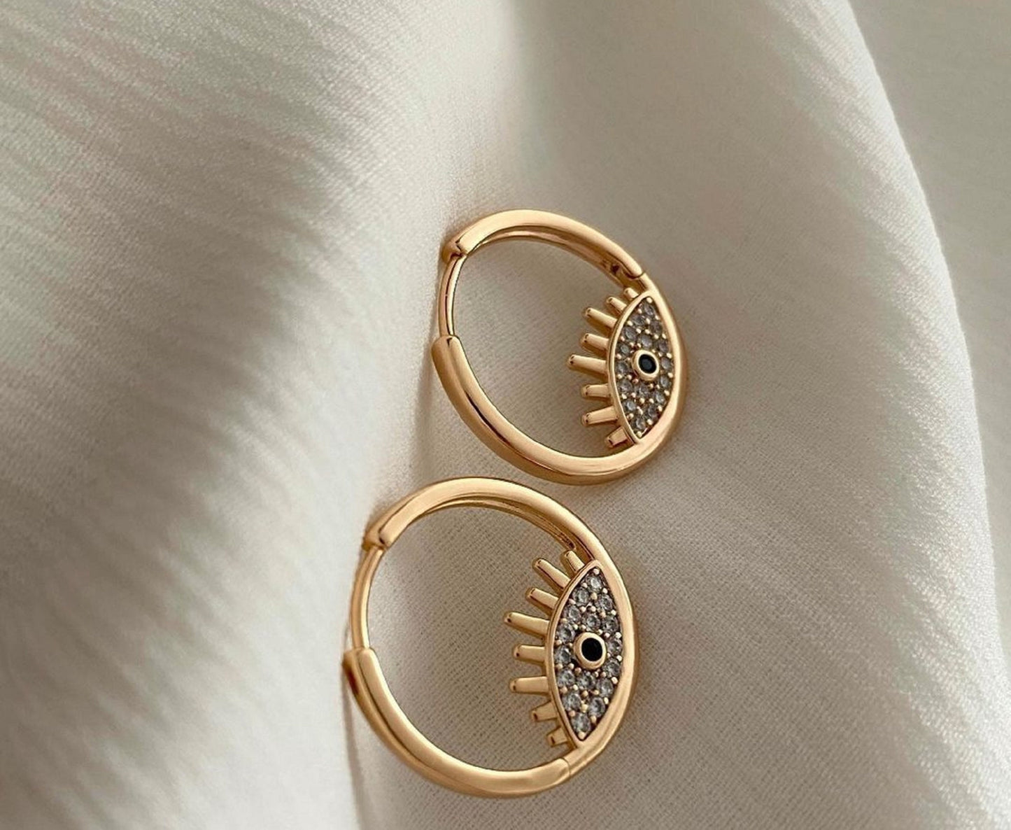 14K Solid Gold Diamond Evil Eye Studs, Small Evil Eye Earrings, White, Yellow, Rose Gold, Protection Earrings, Birthday Gift, Prong Set,