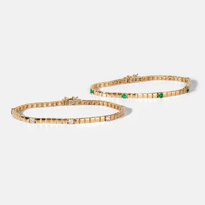 14k Solid Gold Five Emerald Bracelet, Natural Emerald Bracelet, 14k Emerald Bracelet, Cuban Chain Bracelet, Emerald Gold Tennis Bracelet