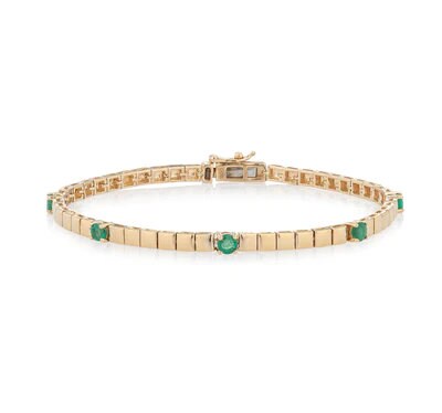 14k Solid Gold Five Emerald Bracelet, Natural Emerald Bracelet, 14k Emerald Bracelet, Cuban Chain Bracelet, Emerald Gold Tennis Bracelet