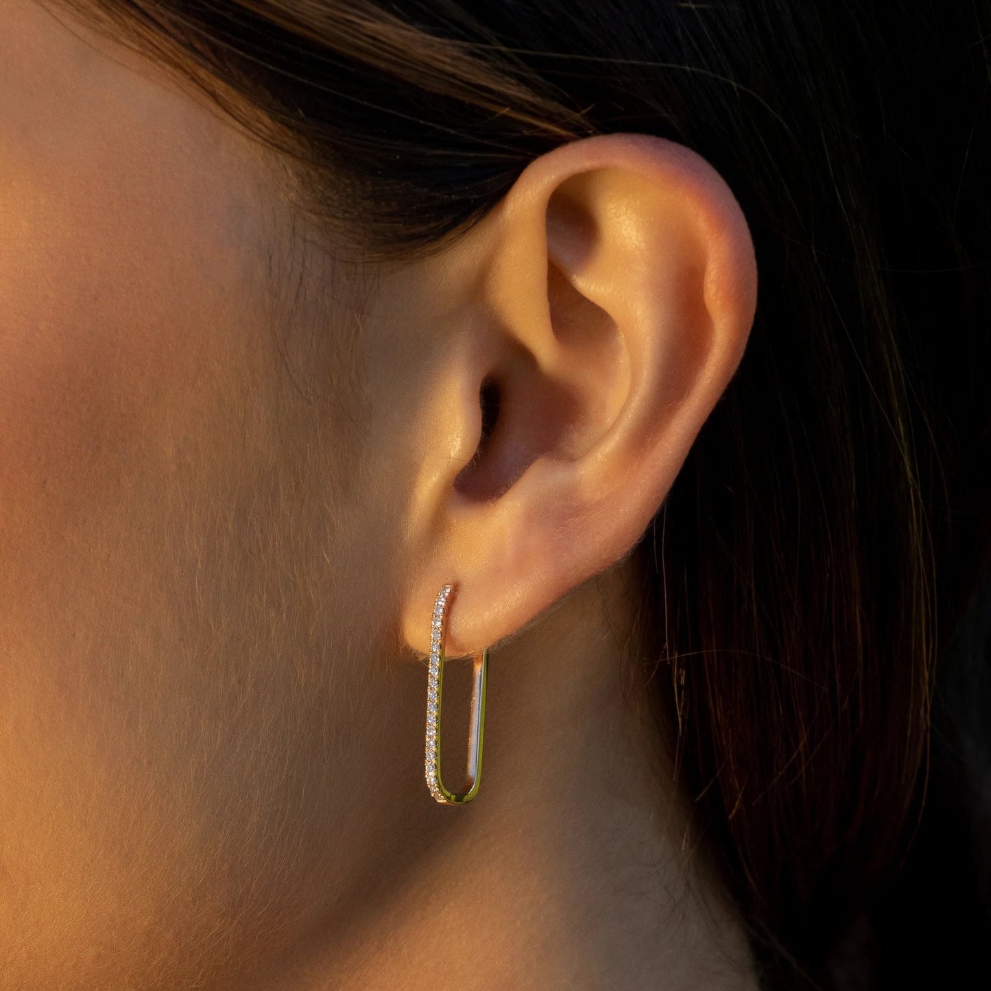 14K Hoop Earrings / 14k Gold Rectangle Diamond Hoop Earrings / Unique Hoop Earrings / Diamond Paperclip Hoop Earrings by GoldjewelryshopIN
