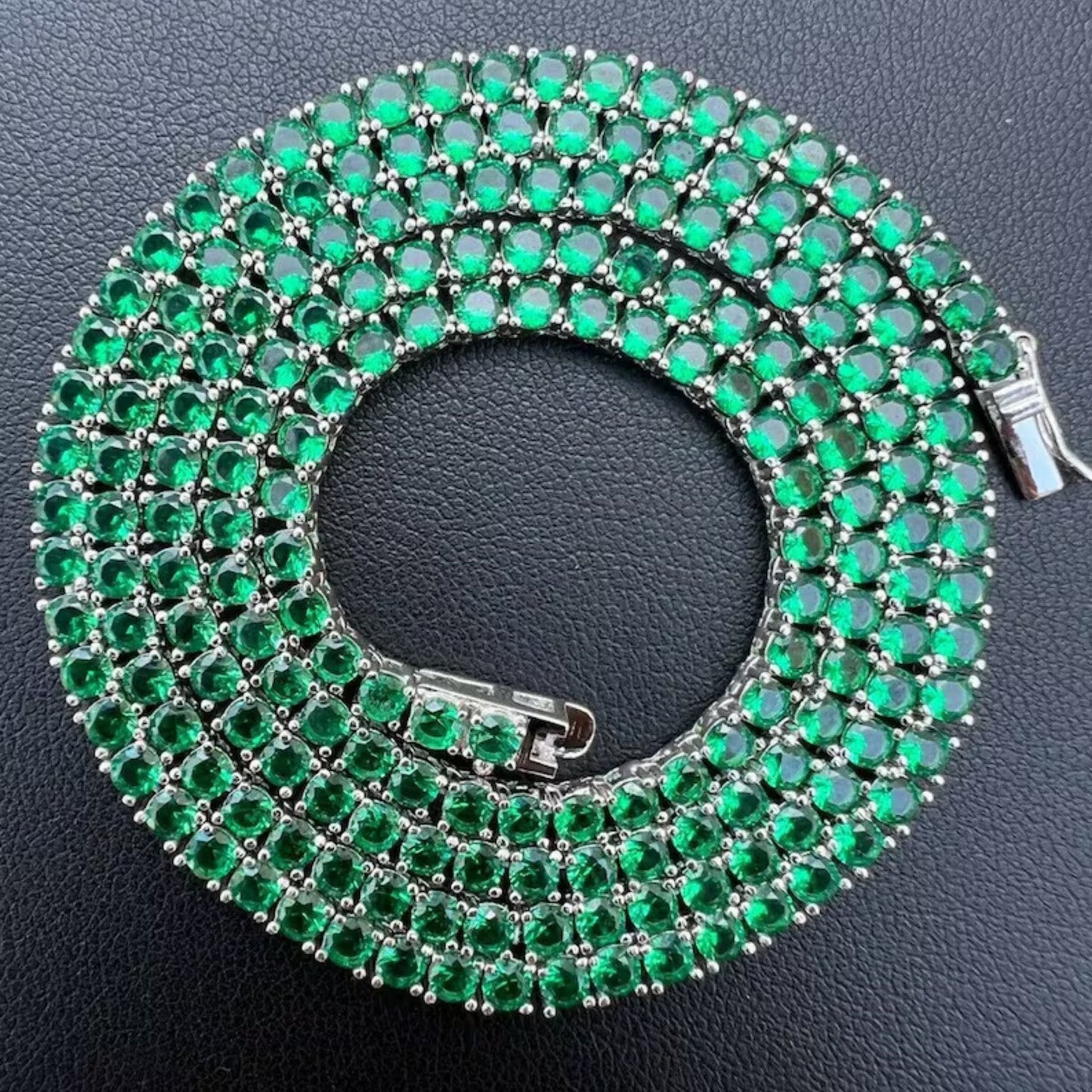 Silver Emerald Tennis Baguette Necklace, Emerald Green Choker, Waterproof Jewelry, Gemstone Zircon Necklace, Tennis Choker Neckloace