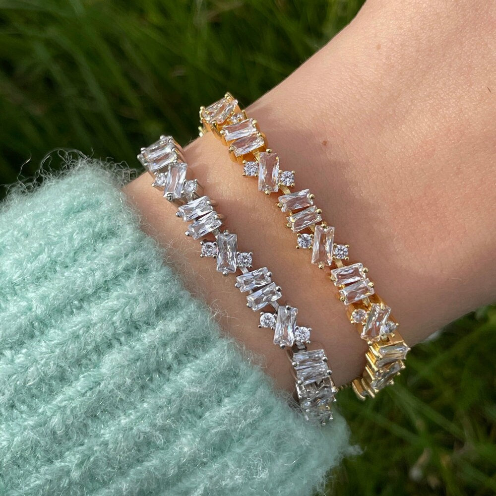Bolo Adjustable Bracelet, Baguette Cut Diamond bracelet, 925 Solid Silver, Baguette Diamond Bracelet, Elegant Bracelet, Gift For Her
