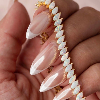 Ethiopian Welo Opal Bracelet: Marquise Cut, Sterling Silver Tennis Bracelet