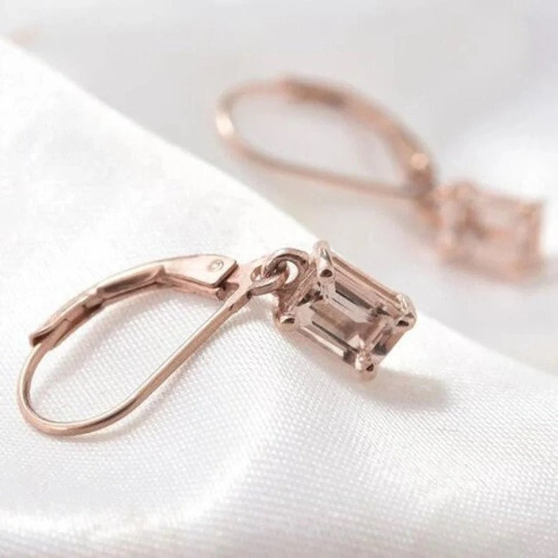 Morganite Lever Back Earrings in Silver & Rose Gold, Perfect Gift for Mom or Her