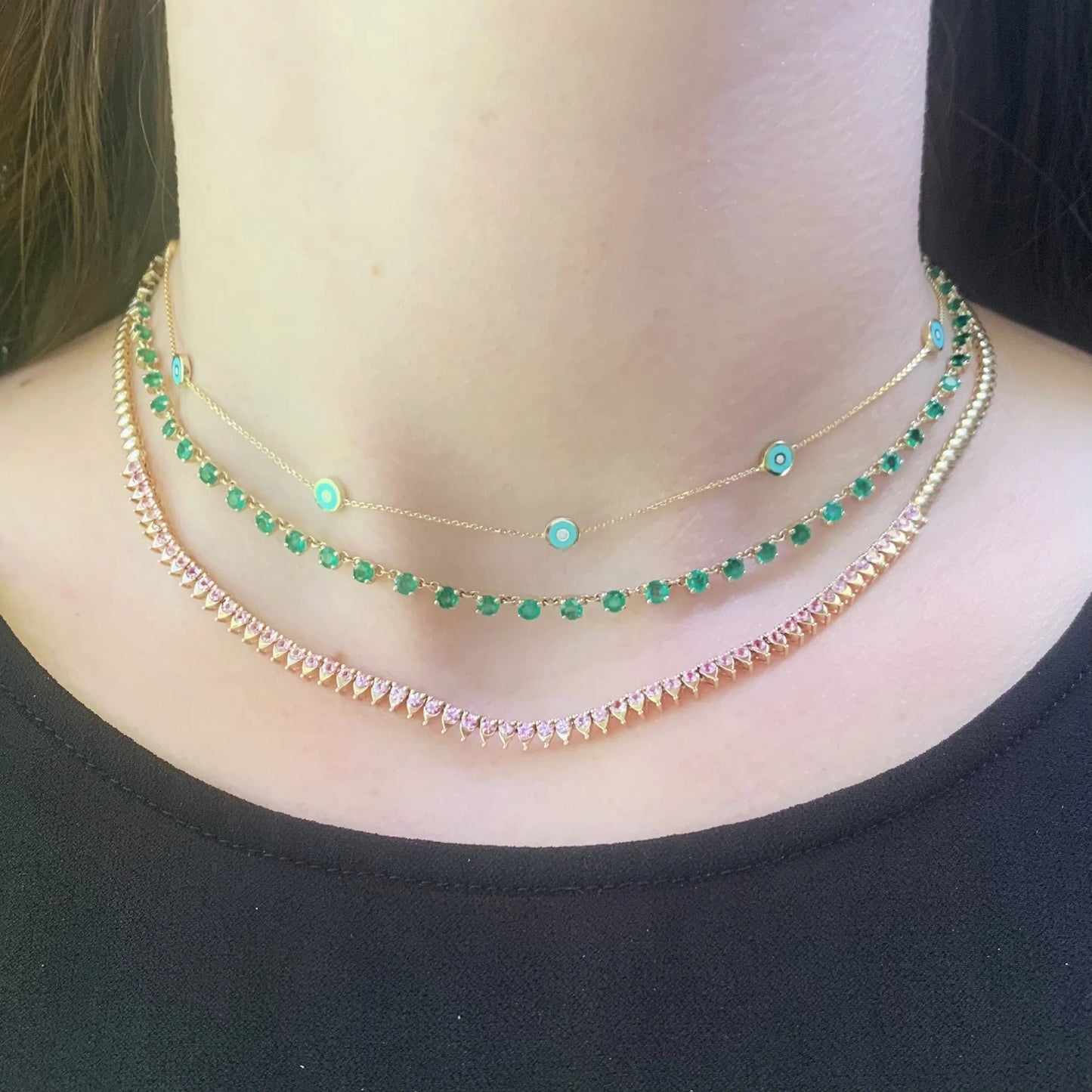 3MM Emerald Chain Necklace, Emerald Chain Necklace in Silver Gold Plated, Emerald Necklace, Gift For Her, Gift For Mom, Silver Gift