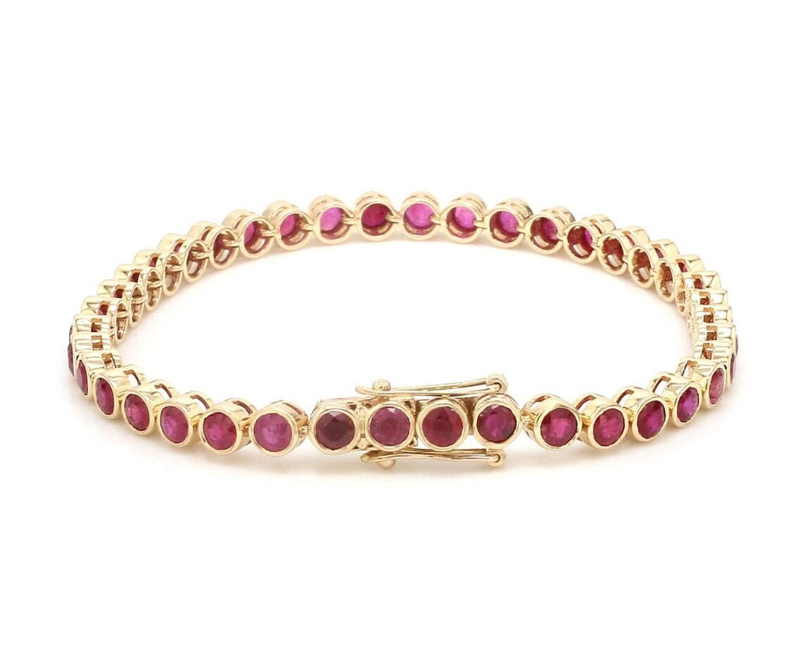 Natural ruby Tennis Bracelet, 18K Ruby Bezel Set Tennis Bracelet, Ruby Tennis Bracelet,July Birthstone Bracelet, Layering Bracelet For Women