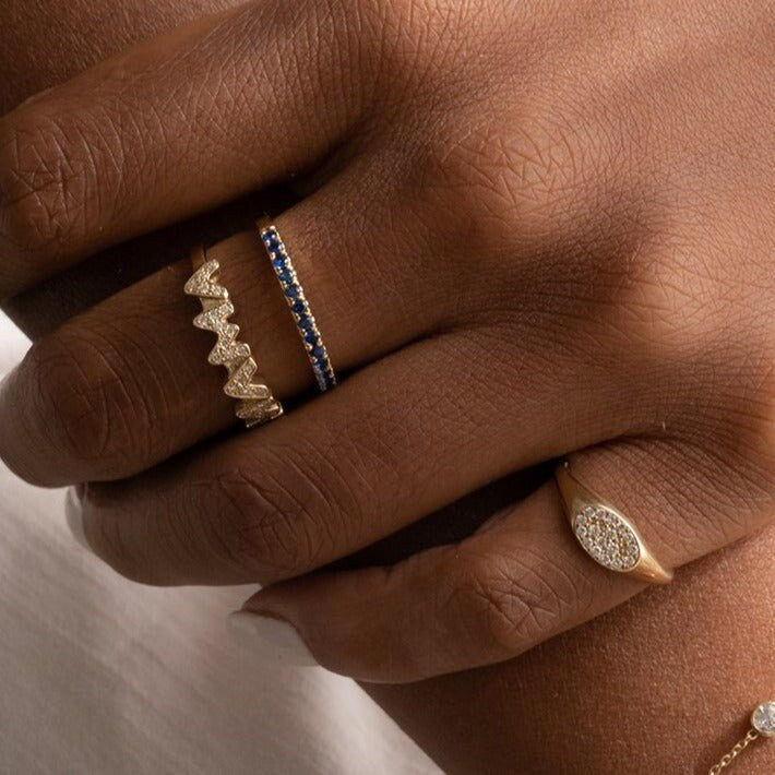 14K Gold Sapphire Ring, Half Eternity Blue Sapphire Wedding Ring, Stackable Natural Genuine Sapphire Ring, September Birthstone Ring