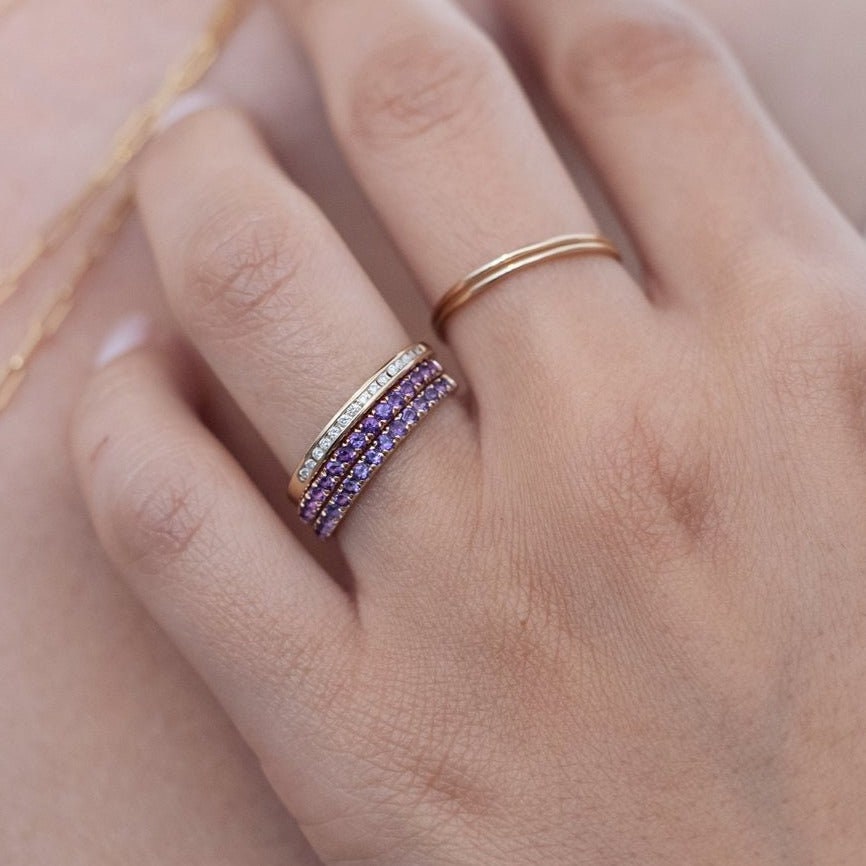 14K Gold Amethyst Half Eternity Band, Stacking Matching Band, Thin Dainty Band, Engagement Ring Gift For Her, Half Eternity Band