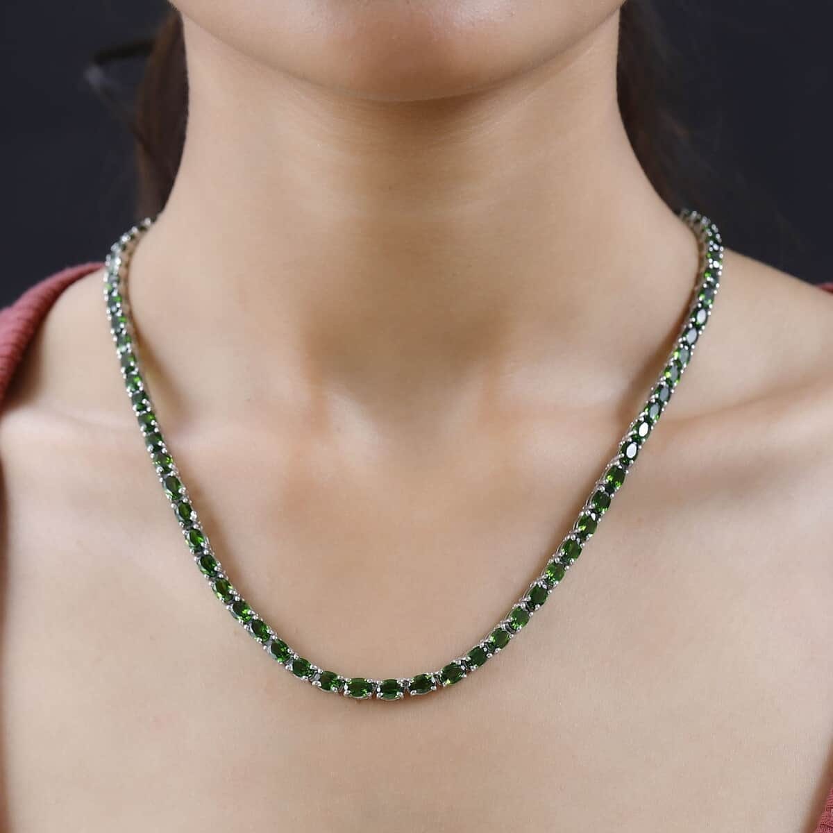 Chrome Diopside Tennis Necklace 18 Inches in Vermeil Yellow Gold Over Sterling Silver 33.00 ctw, Tennis Necklace in Yellow Gold Plated