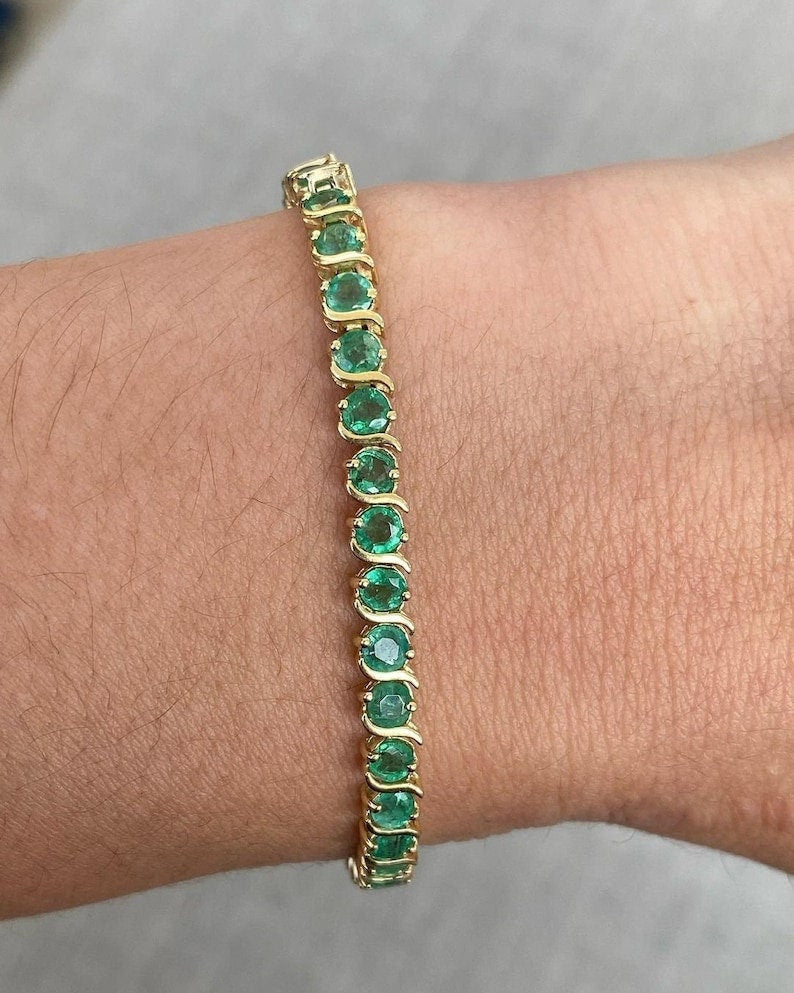 14k Gold Emerald Bracelet , Tennis Bracelet , Silver Bracelet , Gold Tennis Bracelet , Dainty Bracelet, Bridal Jewelry, Bridesmaid Gift