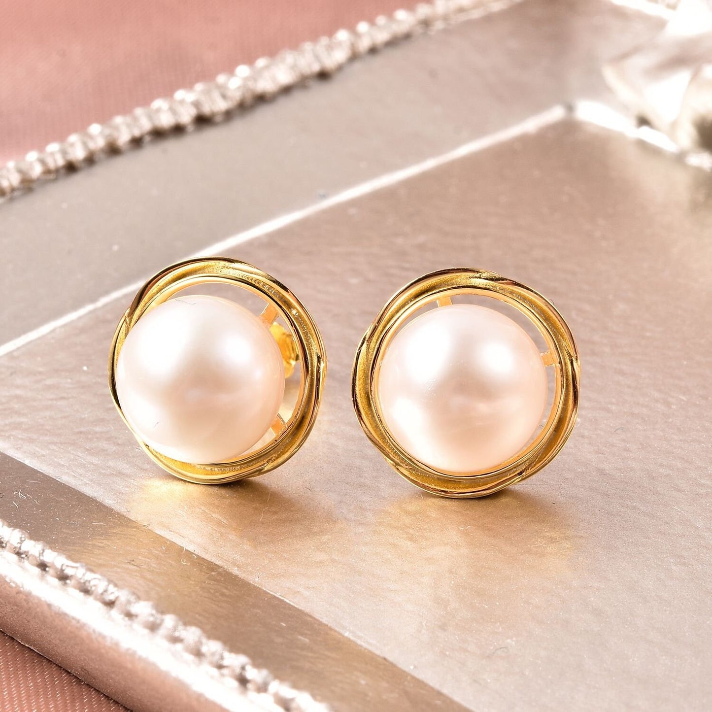 14k Yellow Gold Pearl Stud Earring, Fresh water Peral Stud Earring, Round Peral Earring Gift For Her, Mom Gift, Anniversary Gift
