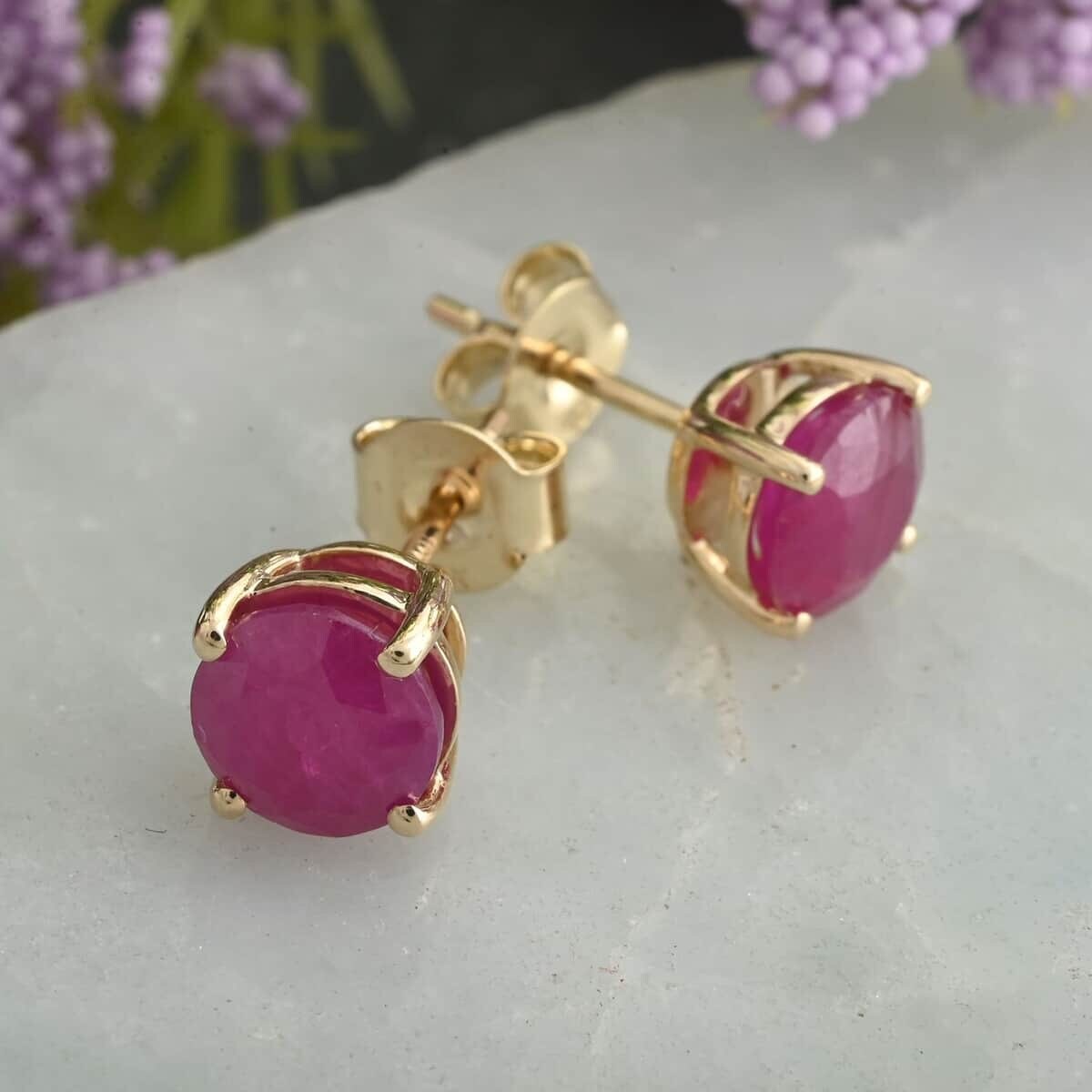 Natural Ruby 14K Yellow Gold Stud Earring, Ruby Stud, Mom Gift, Gift For Her, 10K Yellow Gold AAA Ruby Stud Earrings 1.50 ctw Ruby Earring