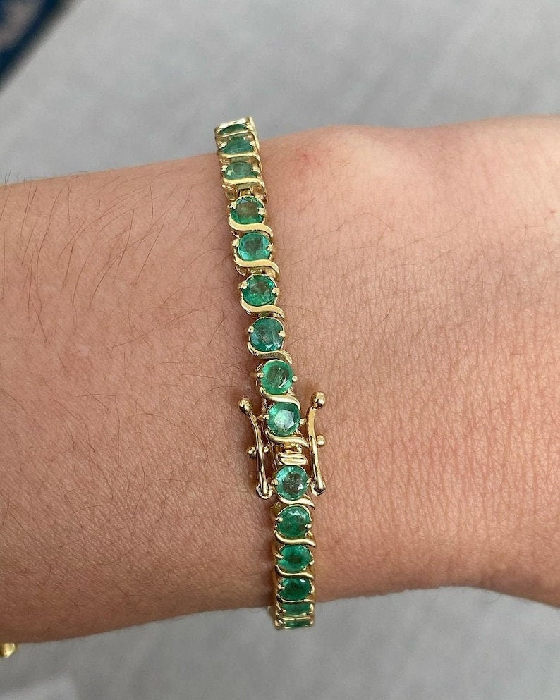 14k Gold Emerald Bracelet , Tennis Bracelet , Silver Bracelet , Gold Tennis Bracelet , Dainty Bracelet, Bridal Jewelry, Bridesmaid Gift