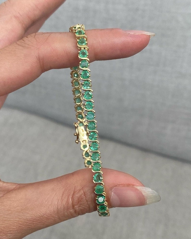 14k Gold Emerald Bracelet , Tennis Bracelet , Silver Bracelet , Gold Tennis Bracelet , Dainty Bracelet, Bridal Jewelry, Bridesmaid Gift