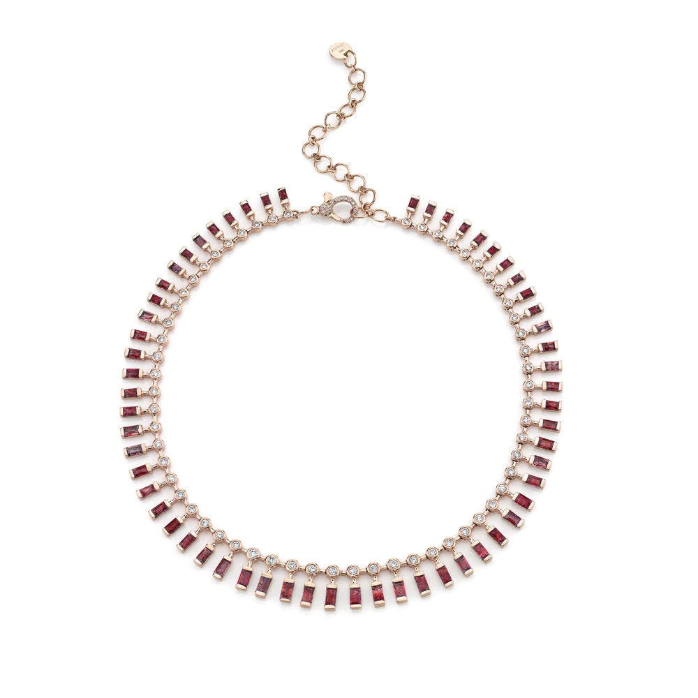 14k Gold Tiny Garnet Baguette Necklace, Dainty January Birthstone 14K Gold Pendant Necklace, Garnet Necklace, Christmas Gift For Her