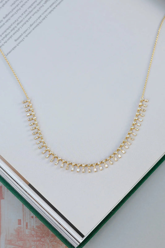 14k Gold Diamond Baguette Necklace, Dainty Birthstone 14K Gold Baguette Necklace, Diamond Necklace, Christmas Gift For Her, Anniversary Gift
