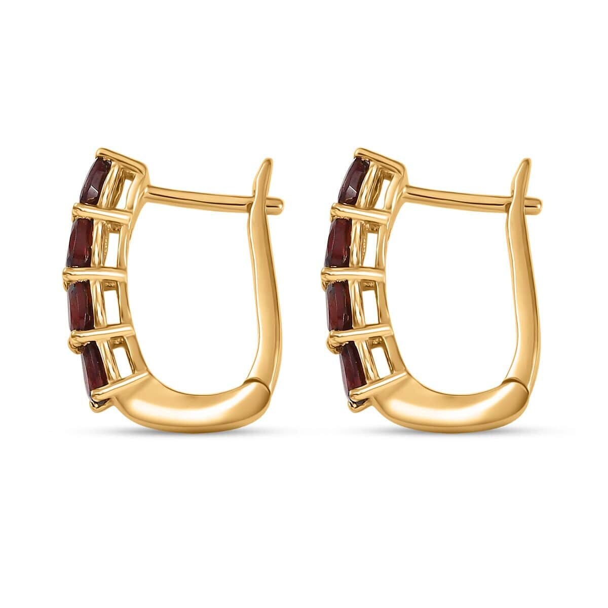 14k Yellow Gold Garnet Earrings, Genuine Garnet Hoop Silver Earrings for Women, Natural Red Gemstone Earrings, Bridesmaid Gift for Her