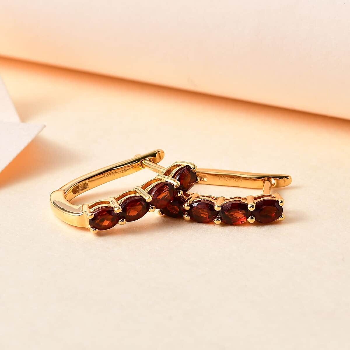14k Yellow Gold Garnet Earrings, Genuine Garnet Hoop Silver Earrings for Women, Natural Red Gemstone Earrings, Bridesmaid Gift for Her