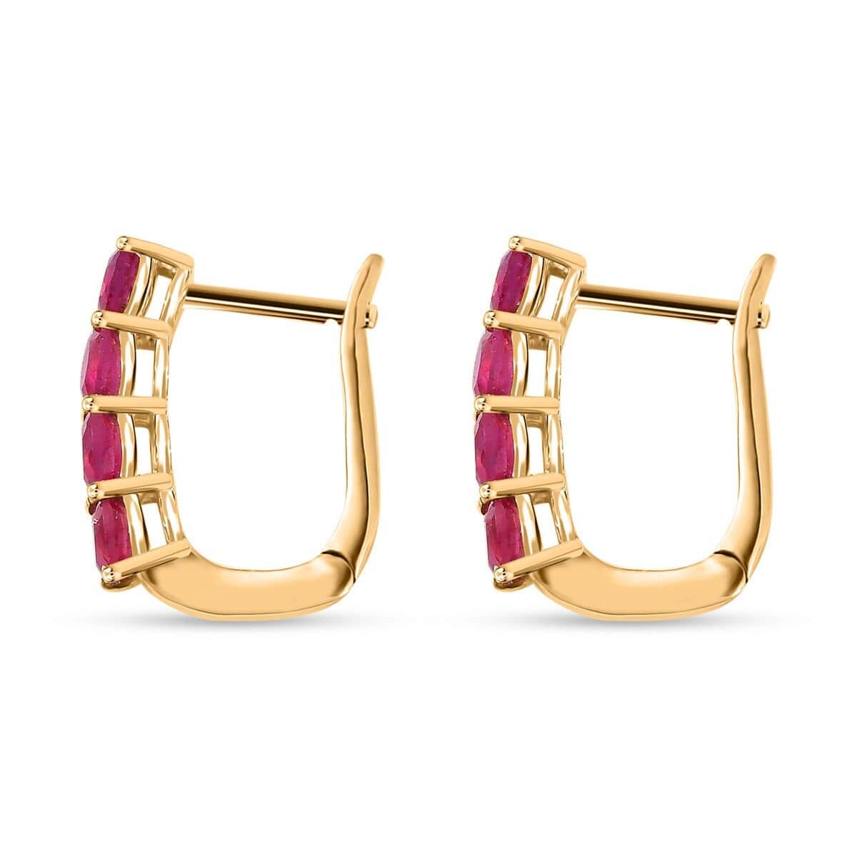 14k Yellow Gold Natural Ruby Earrings 14K Gold Earrings For Her, July Birthstone Huggie Hoops, Hoop Minimalist Earrings, Red Gemstone Hoops