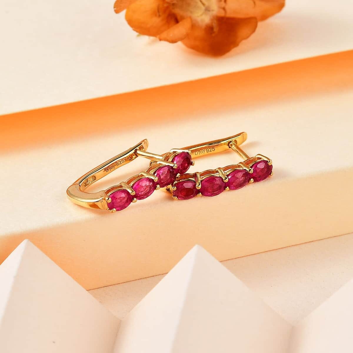 14k Yellow Gold Natural Ruby Earrings 14K Gold Earrings For Her, July Birthstone Huggie Hoops, Hoop Minimalist Earrings, Red Gemstone Hoops