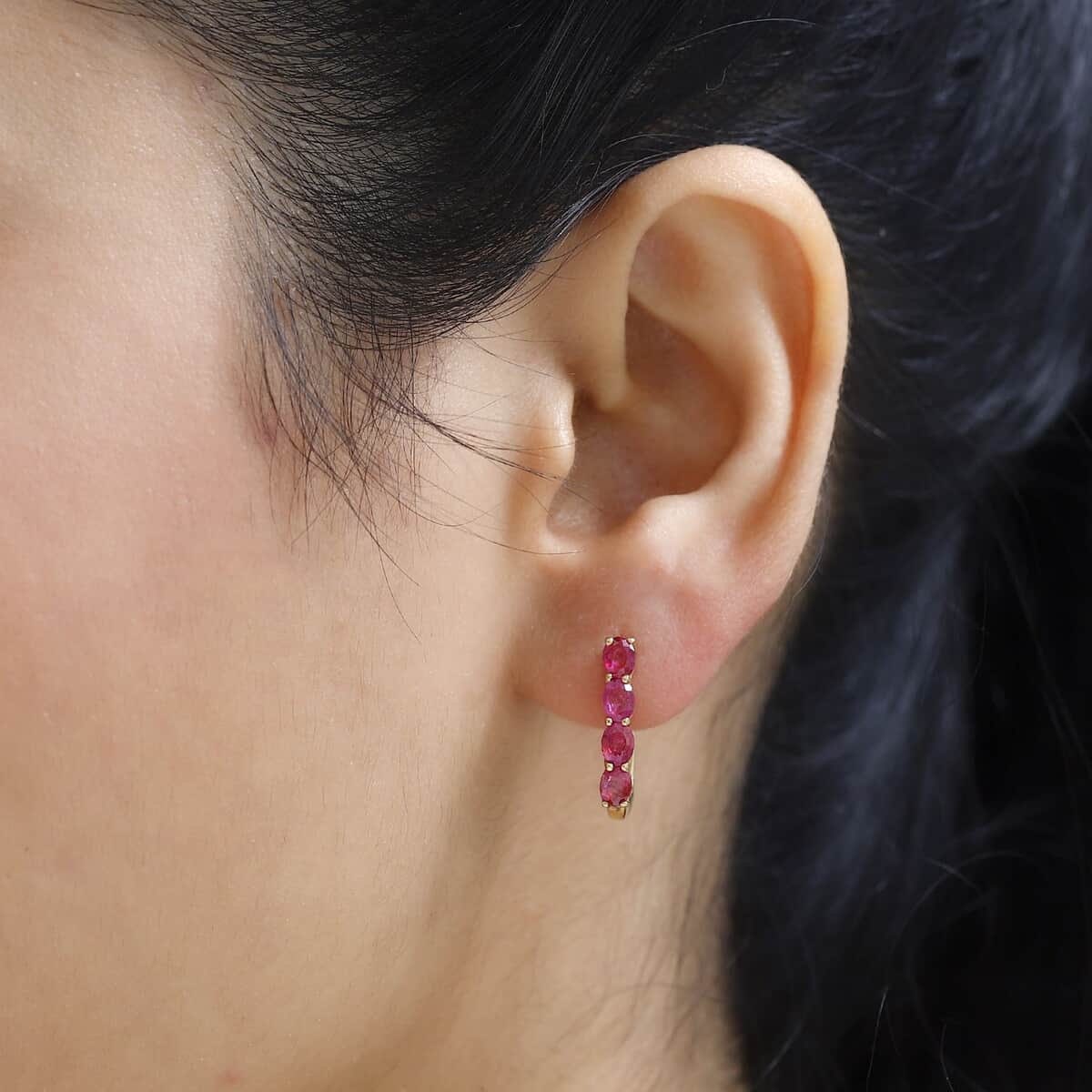 14k Yellow Gold Natural Ruby Earrings 14K Gold Earrings For Her, July Birthstone Huggie Hoops, Hoop Minimalist Earrings, Red Gemstone Hoops