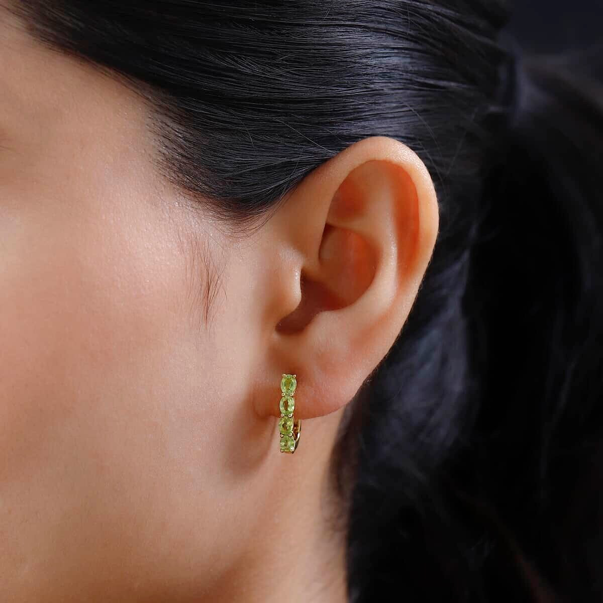 14k Solid Yellow Gold, Natural Green Peridot Earrings, 14K Gold Earrings For Her, Hoop Minimalist Earrings, Red Gemstone Hoops