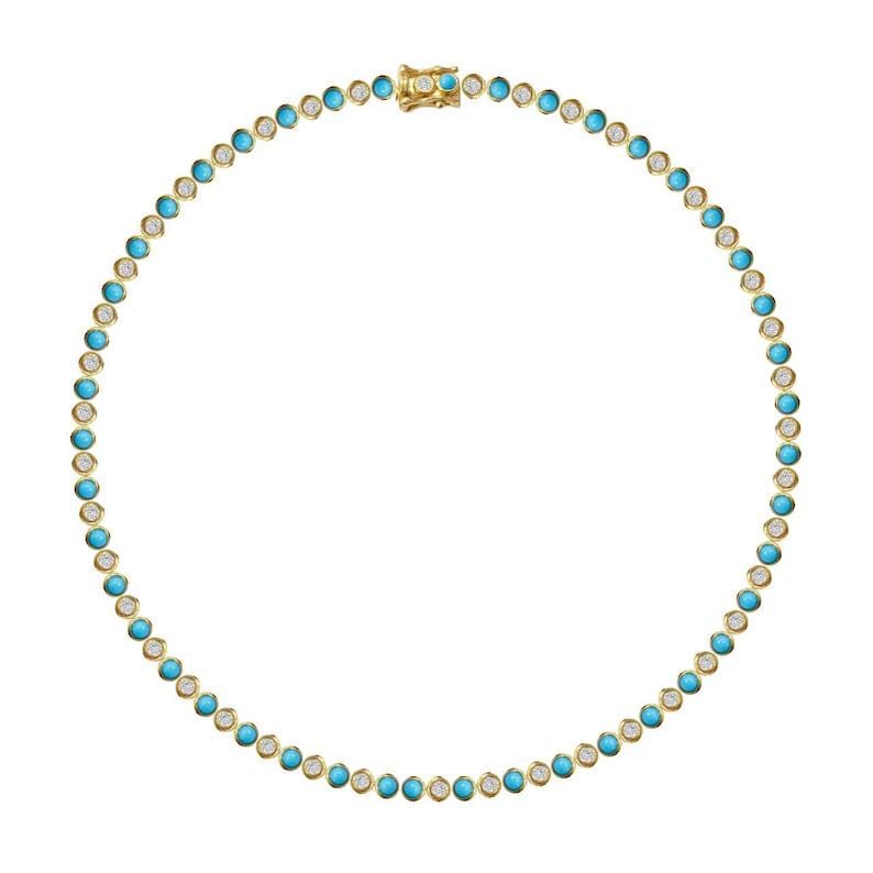 Turquoise With Diamond Tennis Necklace, Gold Turquoise Tennis Necklace, Art Deco valentineTurquoise Necklace, Turquoise and Diamond Necklace