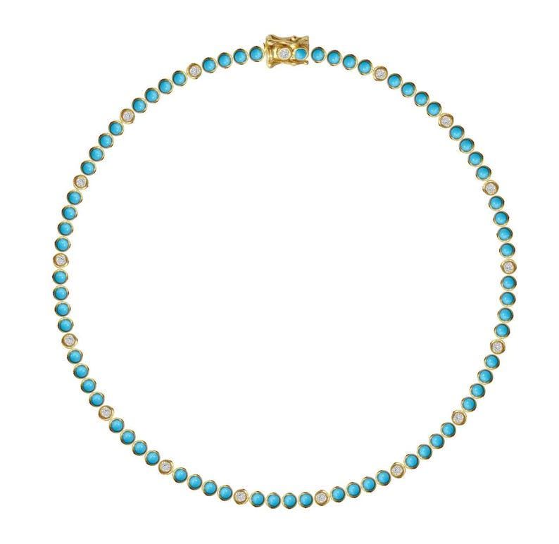 Three Turquoise one Diamond Tennis Necklace, Turquoise Tennis Necklace, Art Deco valentineTurquoise Necklace, Turquoise and Diamond Necklace