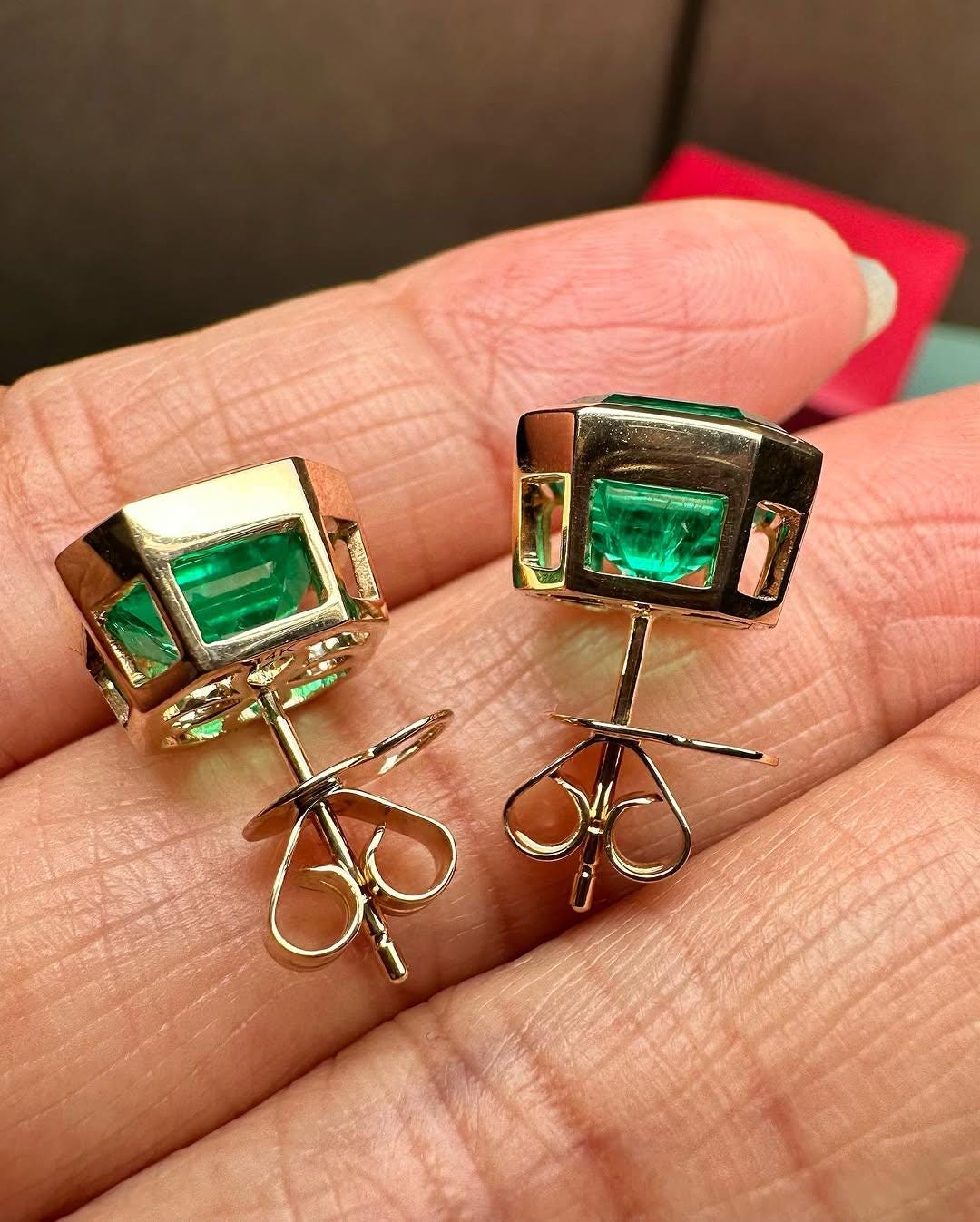 Square Emerald Stud Earring, Emerald Solitaire Stud Push Back Earrings, Anniversary Gift, Gift For Her, Dainty Emerald Stud Earring