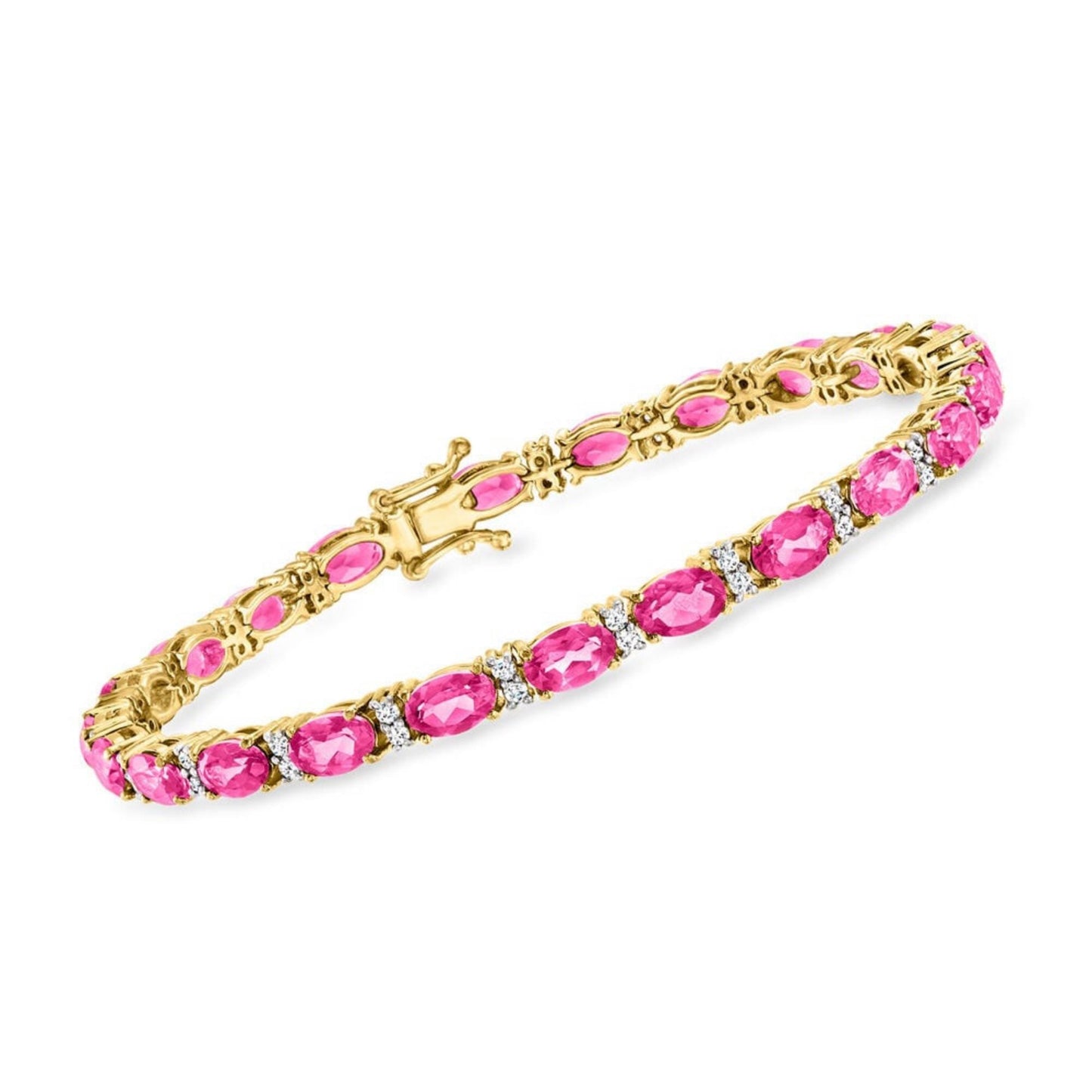 Pink Sapphire Tennis Bracelet: 18K Gold Vermeil Sterling Silver