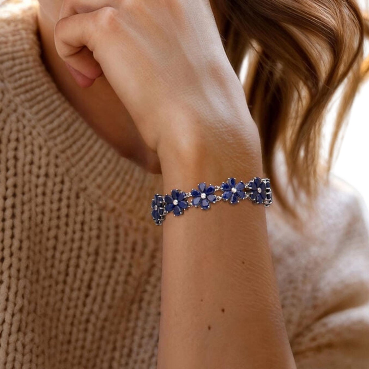 Ceylon Blue Sapphire Tennis Bracelet: Sterling Silver, 10k/14k Gold, Pear Cut