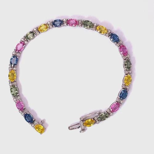 Elegant Multi Sapphire and Diamond Tennis Bracelet | Colorful Sapphire Jewelry