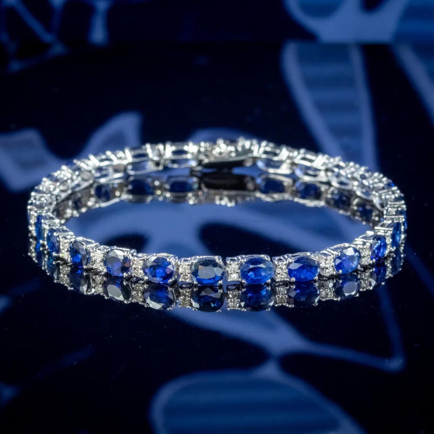 Blue Sapphire Daimond Dainty Bracelet, Blue Gemstone Bracelet, Oval Shape Sapphire Bracelet, 14k gold vermile Tennis Bracelets