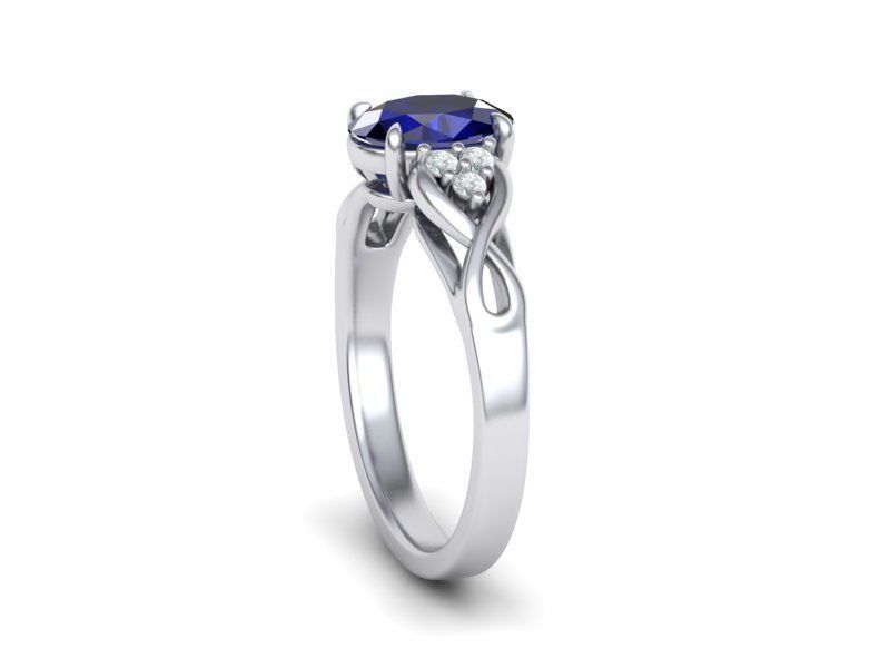 925 Sterling Silver Oval Blue Sapphire and Diamond Ring - Elegant Jewelry